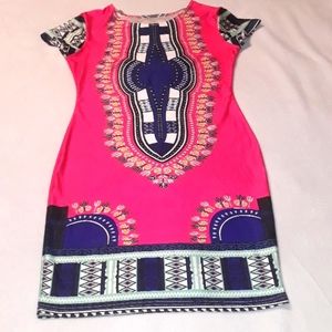 Pink Large African Dashiki Dress Medium